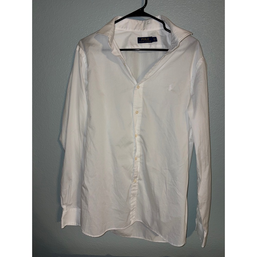 Polo Ralph Lauren Mens White Button Down Shirt Long Sleeve 16.5 42 Pony Logo